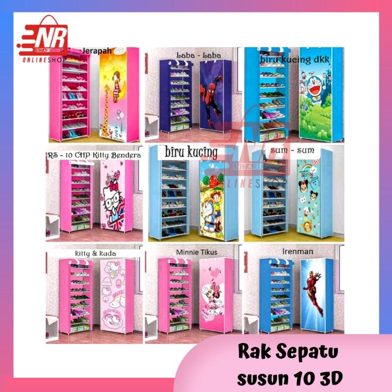 Rak sepatu / Rak sepatu susun / Rak sepatu 10 susun 3D / Sepatu / Rak lemari / Furniture / Lemari