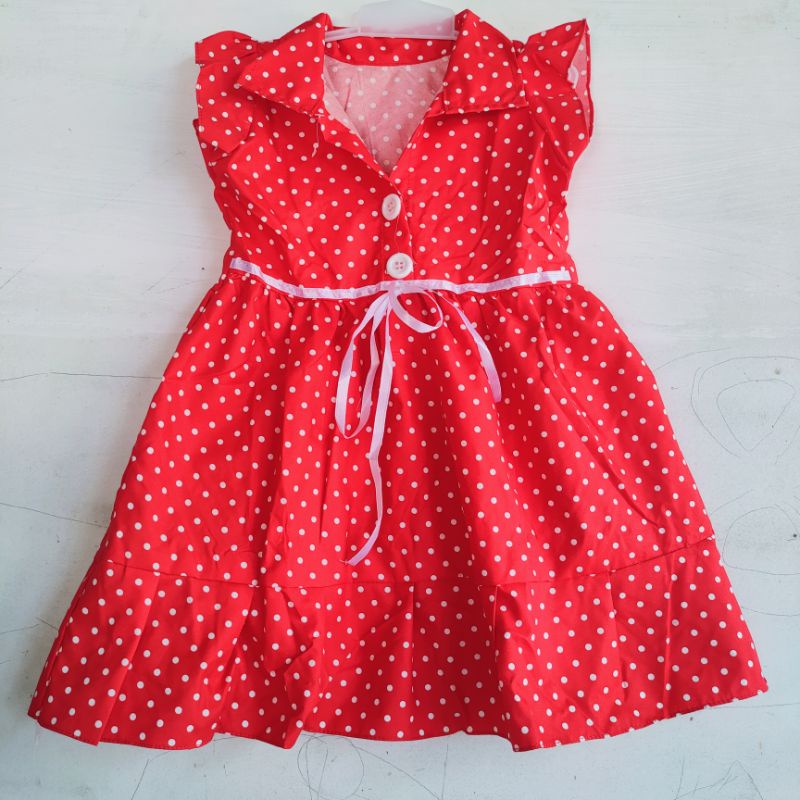 dress anak cewek perempuan 2 3 tahun motif polka ( dress polkatun elsa )