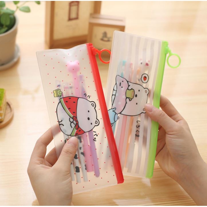 Tempat Pensil unik motif Transparan Sumikko Gurashi motif zipper-Sumikko Merah