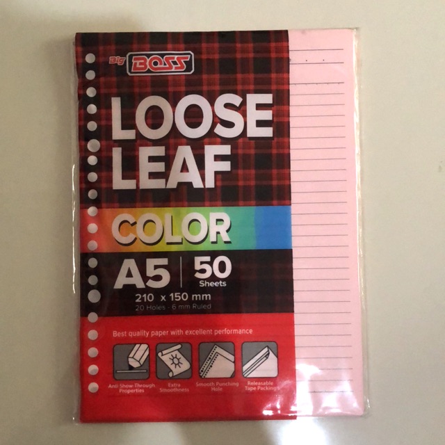 

loose leaf A5 lined paper baby pink 50 sheets