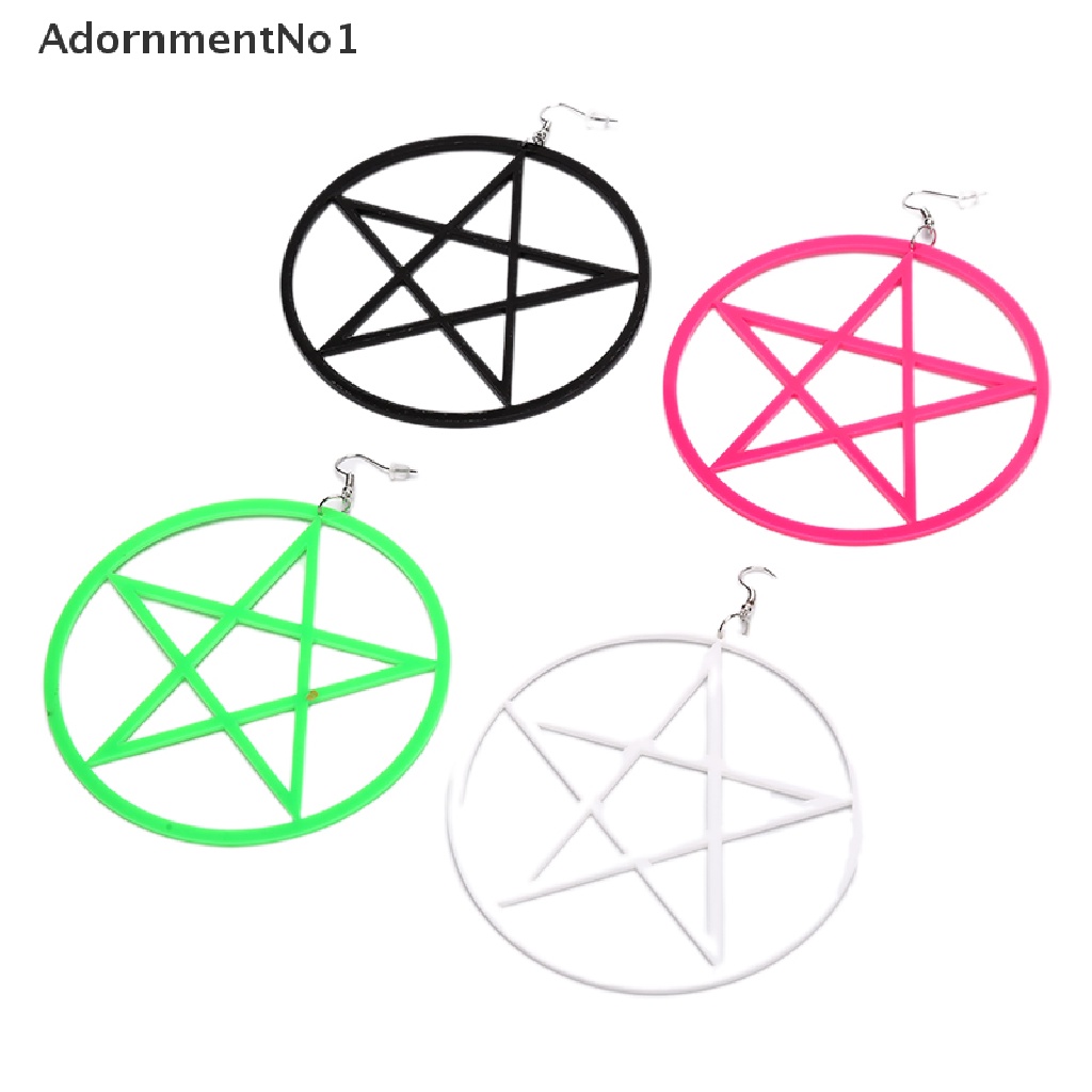 (AdornmentNo1) Anting Tusuk Gantung Desain Lingkaran Hollow + Bintang Pentagram Untuk Wanita