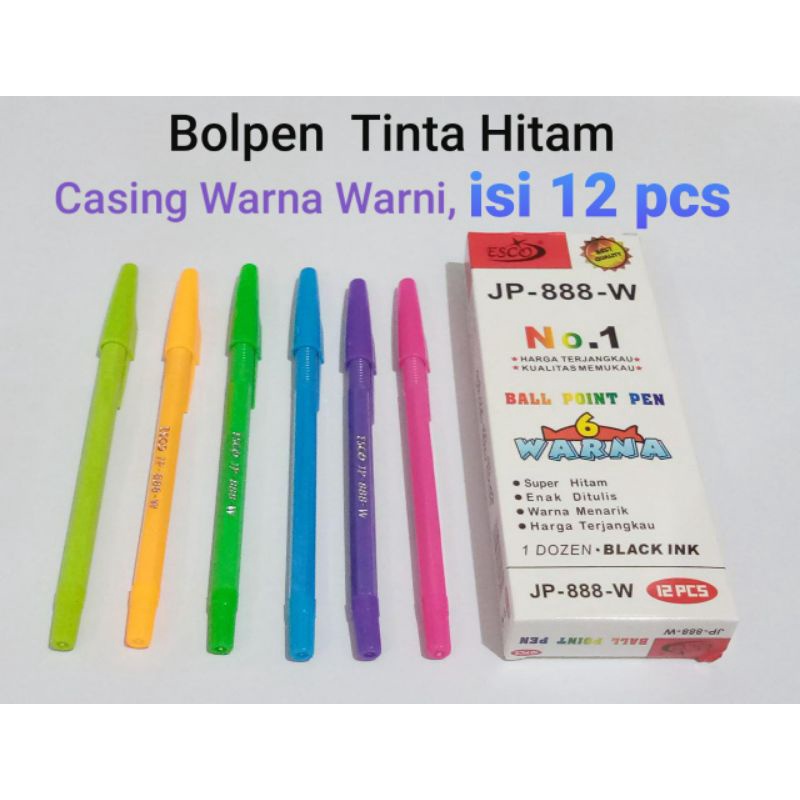 Ball Point Pen Esco JP888W - Pulpen Hitam 1 lusin - Bolpen Murah keren