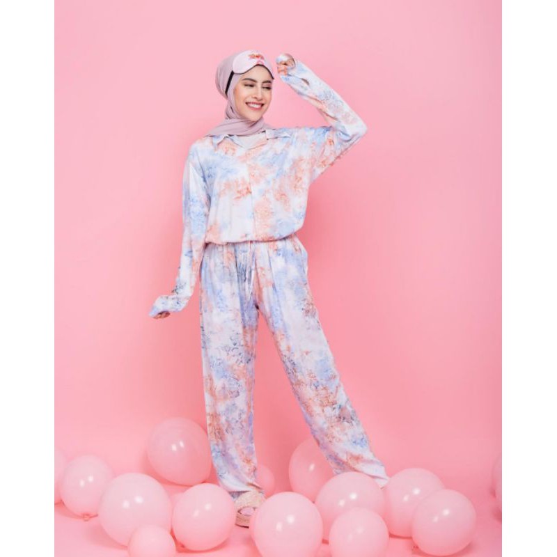 baju tidur piyama bali lengan panjang candy tie dye