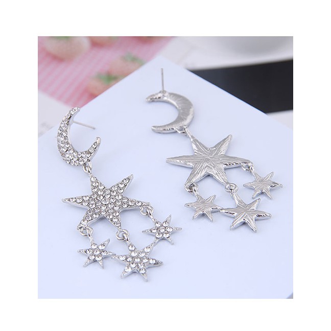 LRC Anting Tusuk Fashion Metal Flash Diamond Star Earrings A59288