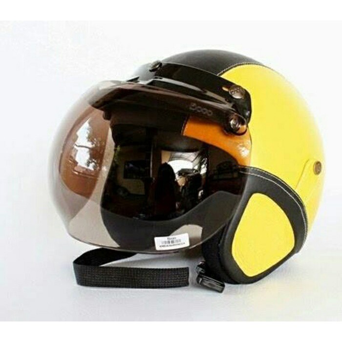 HM-355 Helm Bogo Retro Kulit Classic Kuning Hitam + Kaca Bogo Ori Murah