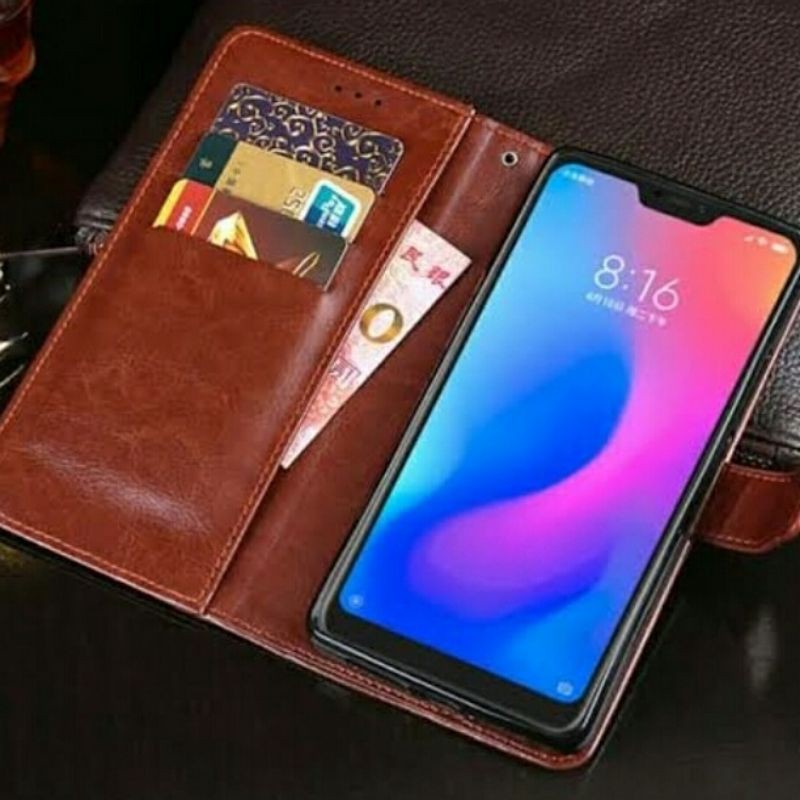 Leather Fip Realme C11 / Realme C12 / Realme C15 Cover Wallet Case Kulit Casing Dompet