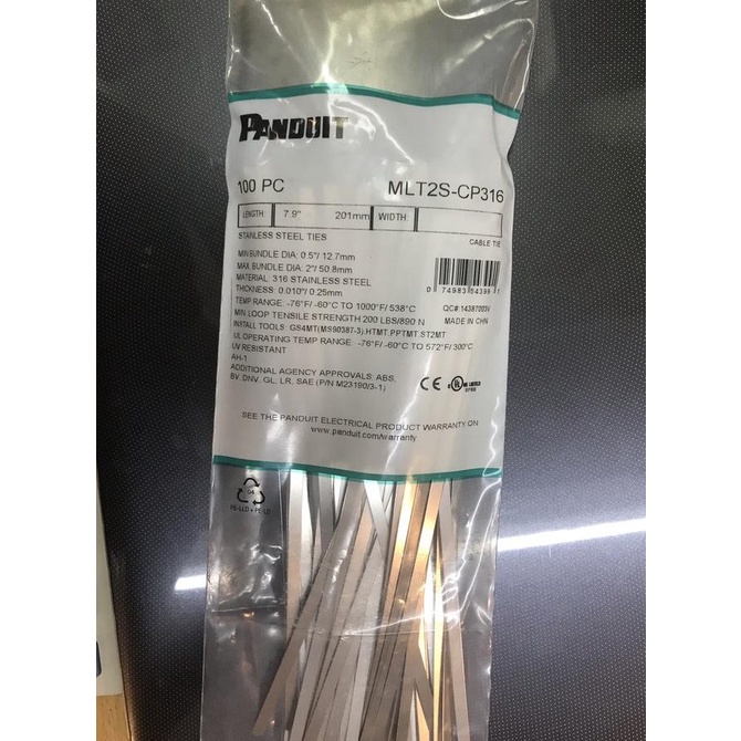 

Panduit Stainless steel cable ties MLT2S-CP316 P216mm - Ties 20cm