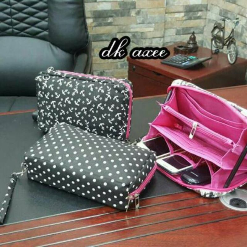 Medan Termurah KD026 (Tali oanjang &amp; Pendek) Ladies Bag Organizer/Tas selempang Polka jangkar/Tas HPO