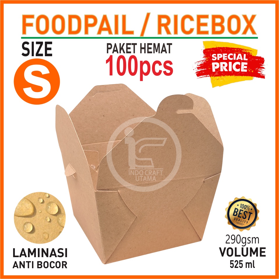 

RB Food Pail Paper Rice Box Paket 100 Pcs Size S Lunch Box Kertas Dus Makanan Takeaway Kraft