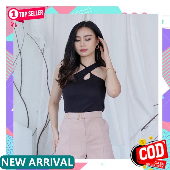 Baju Tank Top Korean Knit Asymmetric Sexy Tank Top Crop Top Baju Seksi Atasan Rajut Korea Import B20