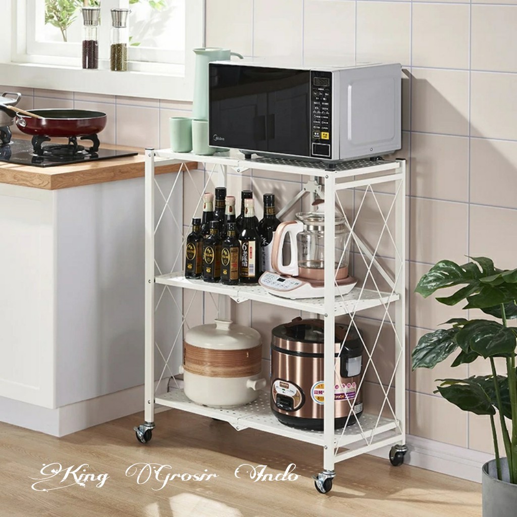 Rak Dapur Lipat 3 Tingkat Multifungsi / Rak Penyimpanan 3 Susun / Kitchen Rack Multi Layer