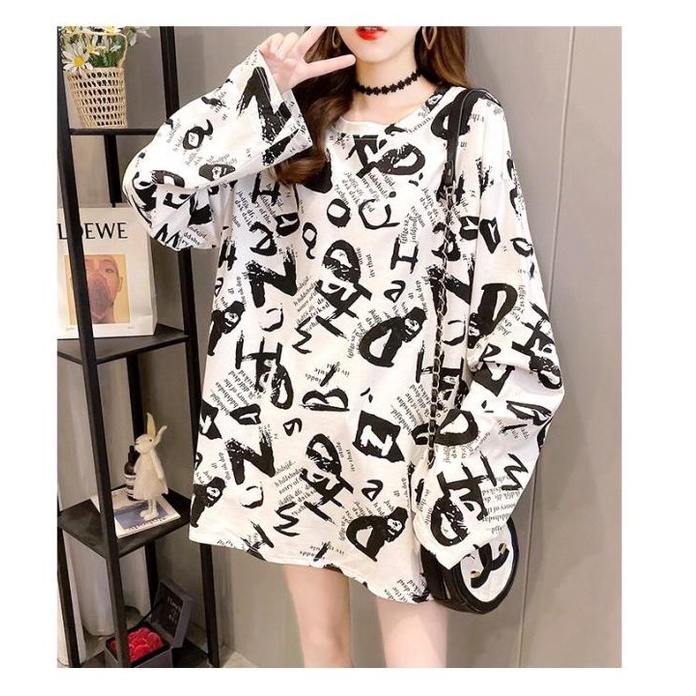 Kaos Santai Tangan Panjang Big Size Import Wanita Tyedye Korea SaleR28C