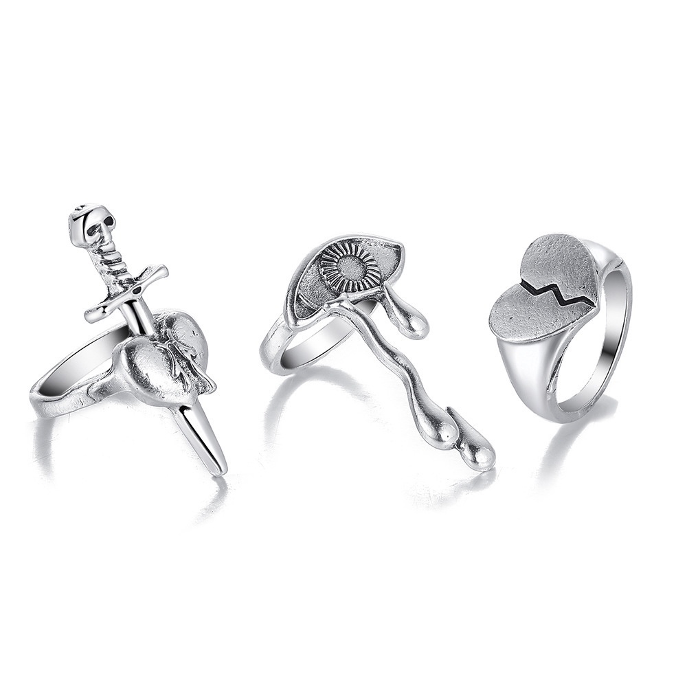 【COD Tangding】3pcs / set Cincin Bentuk Mata Hati Untuk Wanita