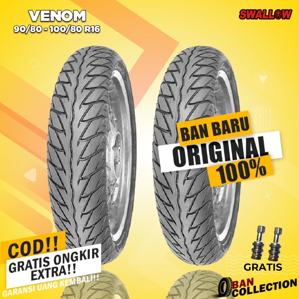 Paket Ban Motor SKYWAVE, HAYATE, NOUVO // SWALLOW VENOM 90/80 - 100/80 Ring 16 Tubeless