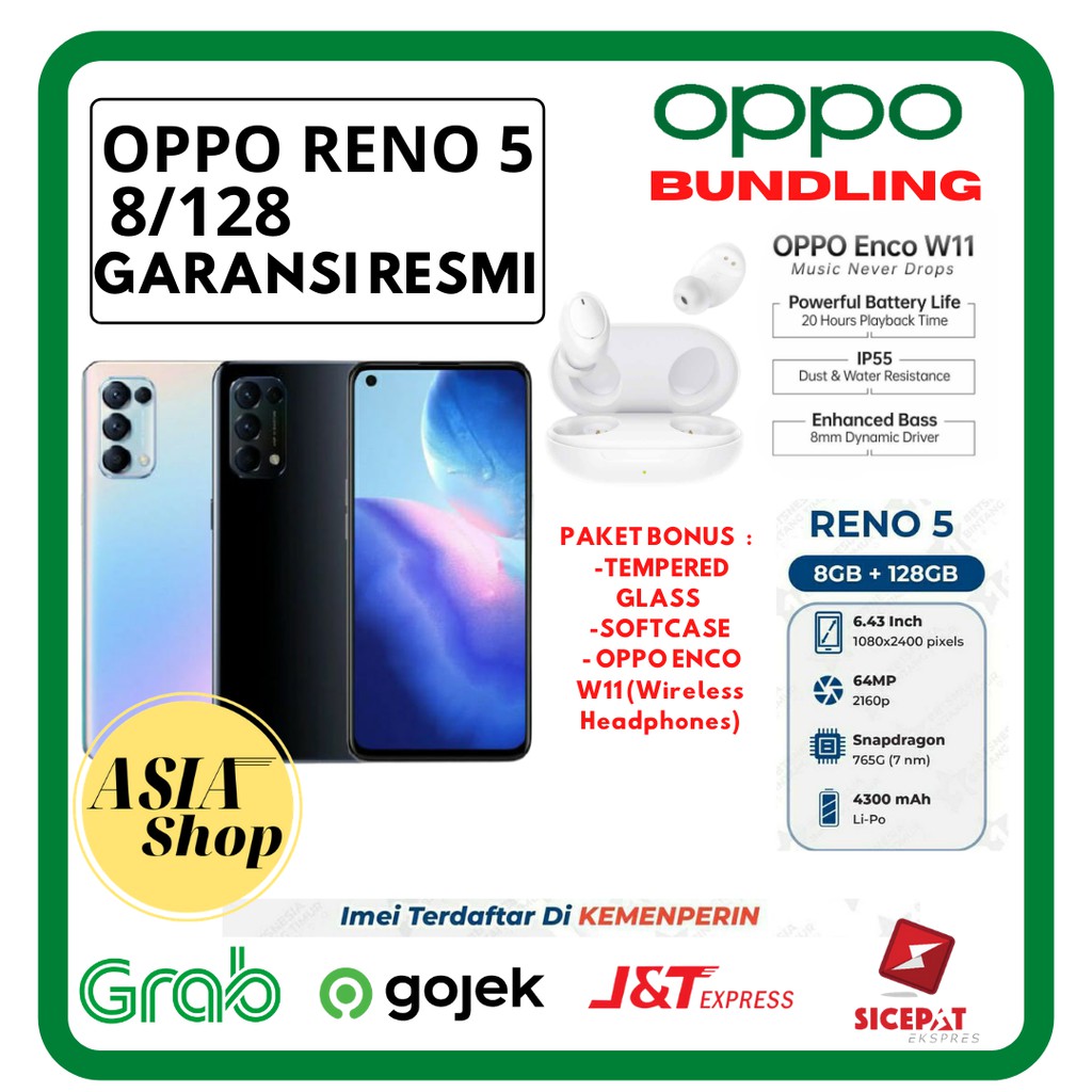 OPPO RENO 5 RAM 8/128 | 50W SUPERVOOC CHARGING | AMOLED 90Hz Display | NFC | GARANSI RESMI 1 TAHUN