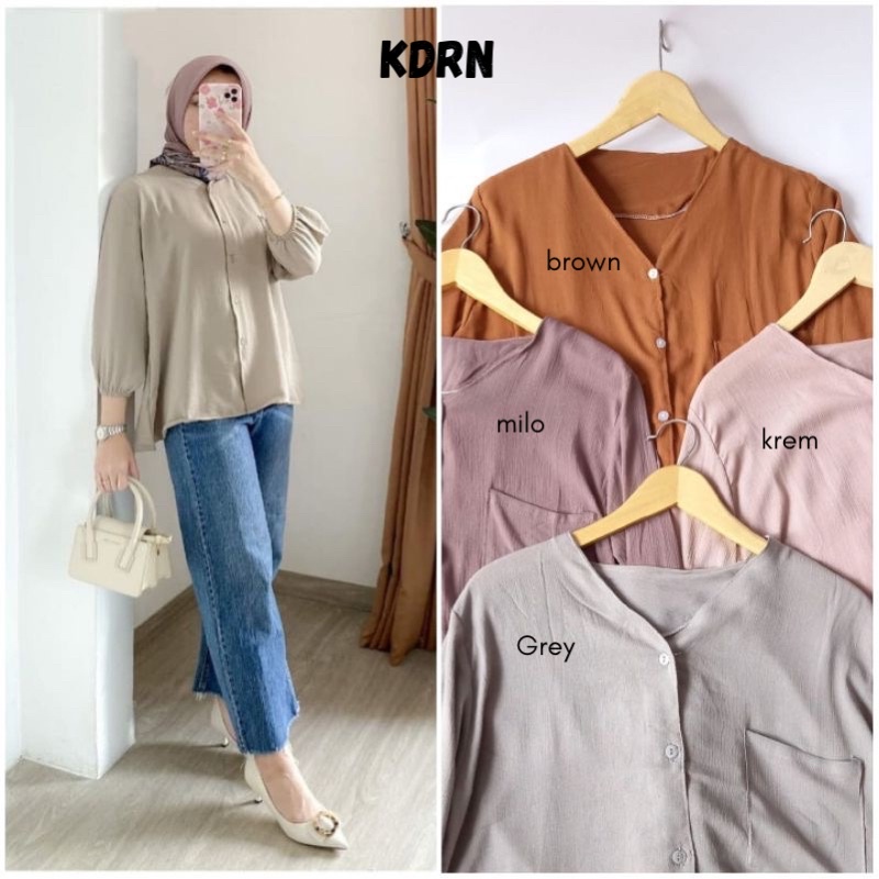 HEVA BLOUSE WANITA BAHAN CRINKLE KEKINIAN-ABU