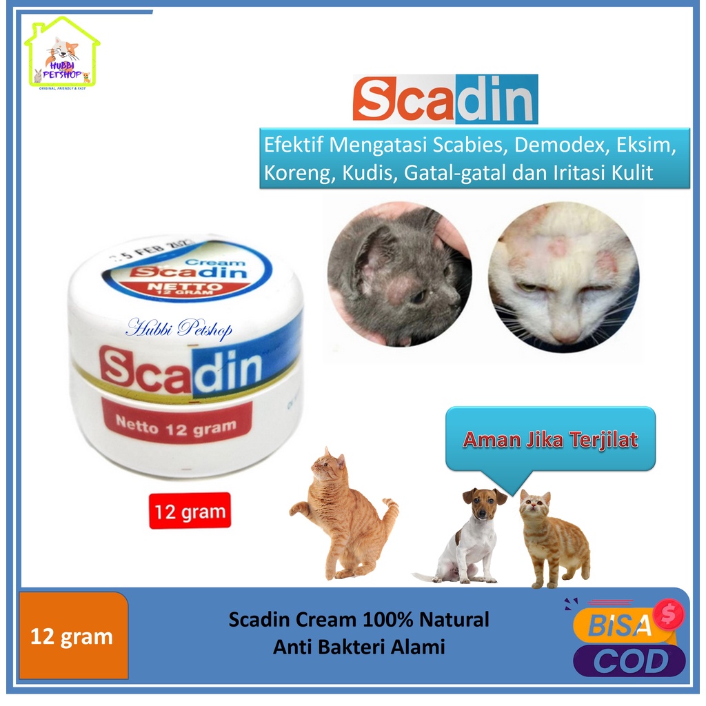 Obat Scabies Cream Kucing Anjing Kelinci SCADIN CREAM  12gram/ Cream Obat Jamur Scabies, demodex, eksim, koreng, kudis, gatal gatal dan iritasi kulit hewan