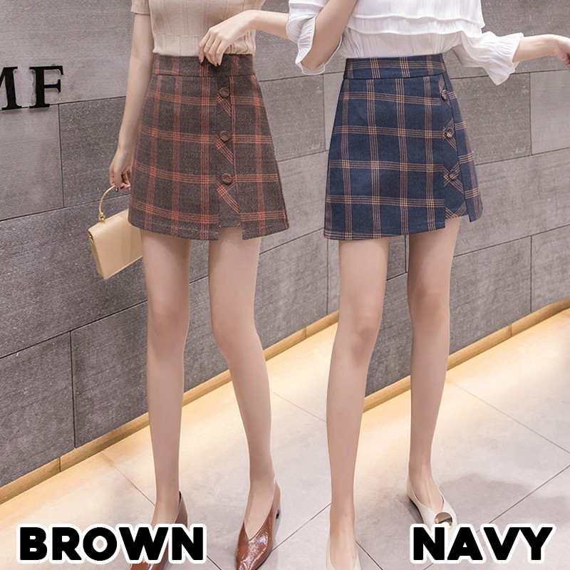 KARAKOREA 824 Cosmos Korean Mini Skirt/Rok Slim Model High Waist Motif Kotak Gaya Korea/Rok Pendek/Rok Korea Skirt