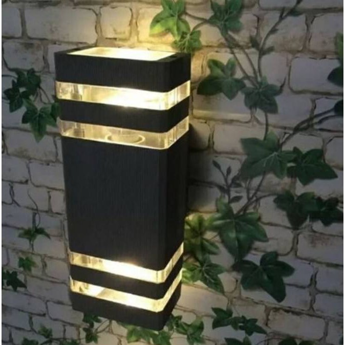 LAMPU DINDING OUTDOOR TERAS KOTAK BE-057-2 BK GARIS KACA
