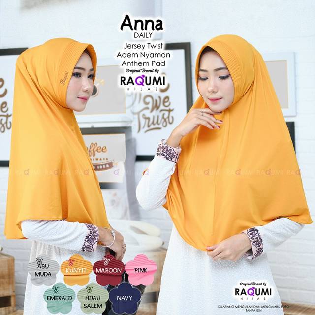 Jilbab Instant Daily Hijab Anna Bahan Jersey Super Adem Ori Raqumi Grosir Kerudung Khimar Bergo