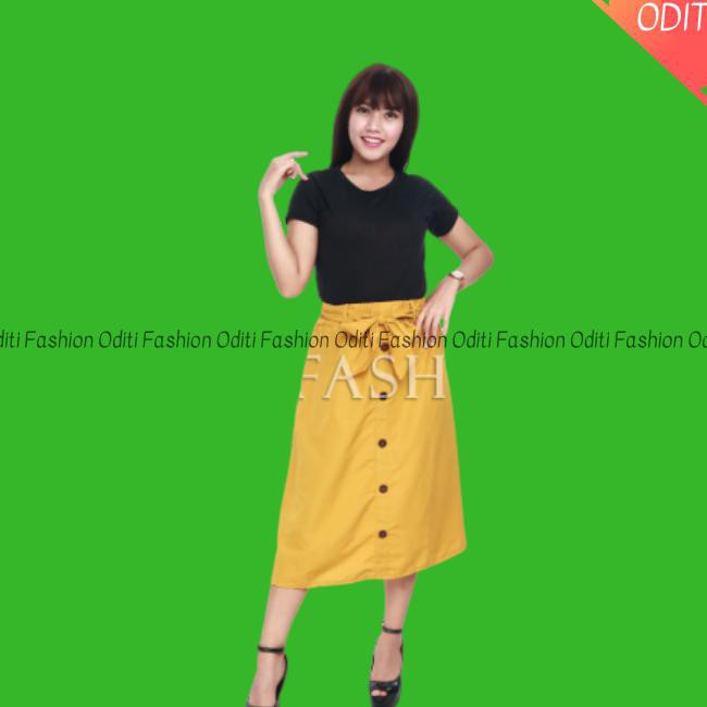 h8n0 bawahan rok wanita 957 / rok midi wanita 957 - hitam 6l8b