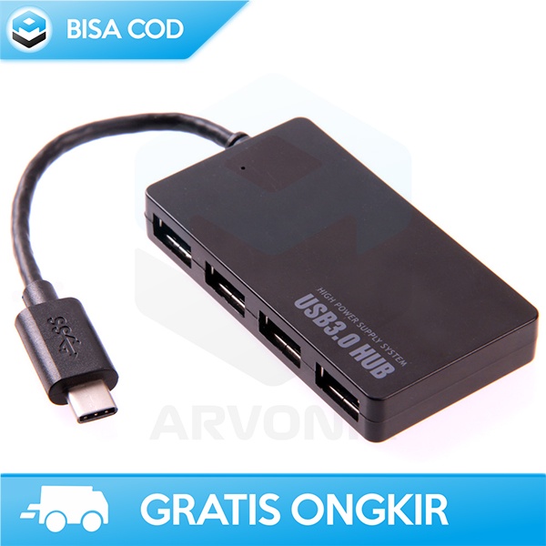 KABEL KONEKSI USB HUB 3.0 KONEKTOR TYPE C ADAPTER  4 PORTS 5GBPS ORI