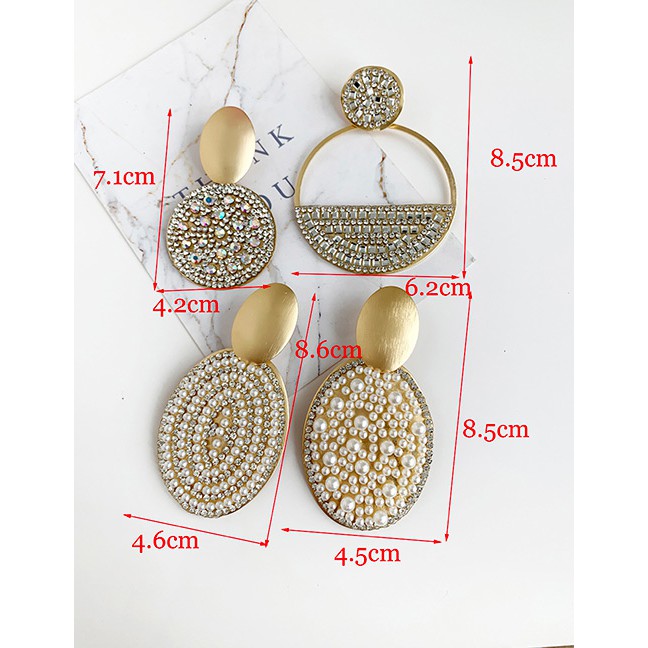 LRC Anting Fashion Smooth Alloy Pearl Studded Geometric Earrings F71707X