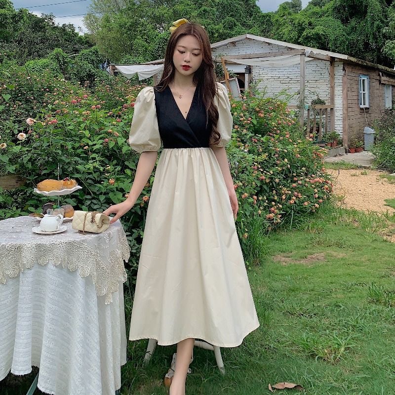 Dress Korea Lengan Kembung Dress Panjang Putih(S/M/L/XL) | mail ...