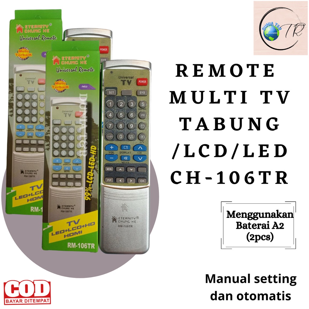 Remot Remote Multi TV Tabung LCD LED CH 106 TR SERBAGUNA bisa untuk berbagai merk TV Tabung