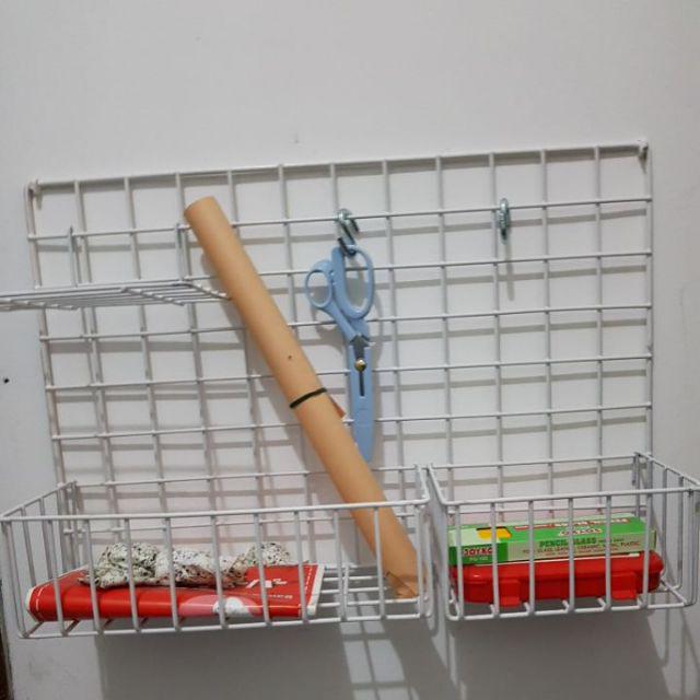 Taeyang-white Wall Grid Keranjang Gantung Hiasan Dinding Wire Mesh 60x40 Putih