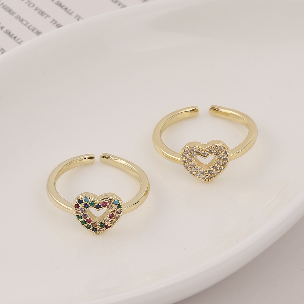 Udang kering gelang Berlian tembaga mikro inlay ornamen berbentuk hati cinta peach jantung cincin pe