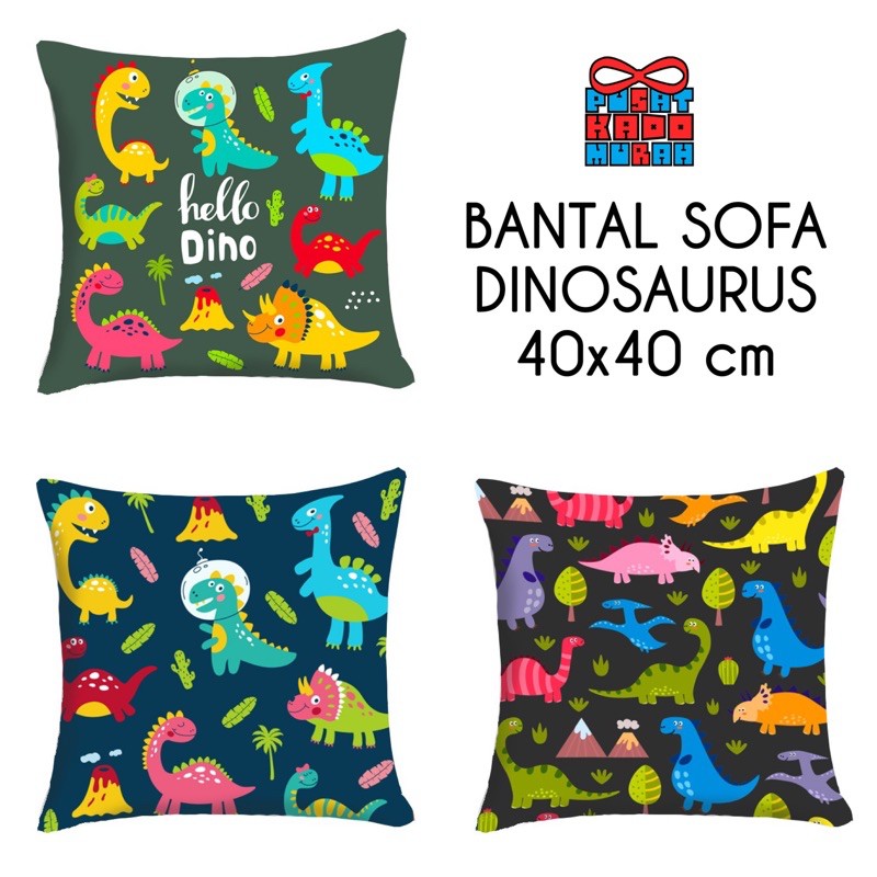 Bantal Sofa Print Motif Baby Dino Dinosaurus Trex Brontosaurus 40x40 cm - Pusat Kado Murah