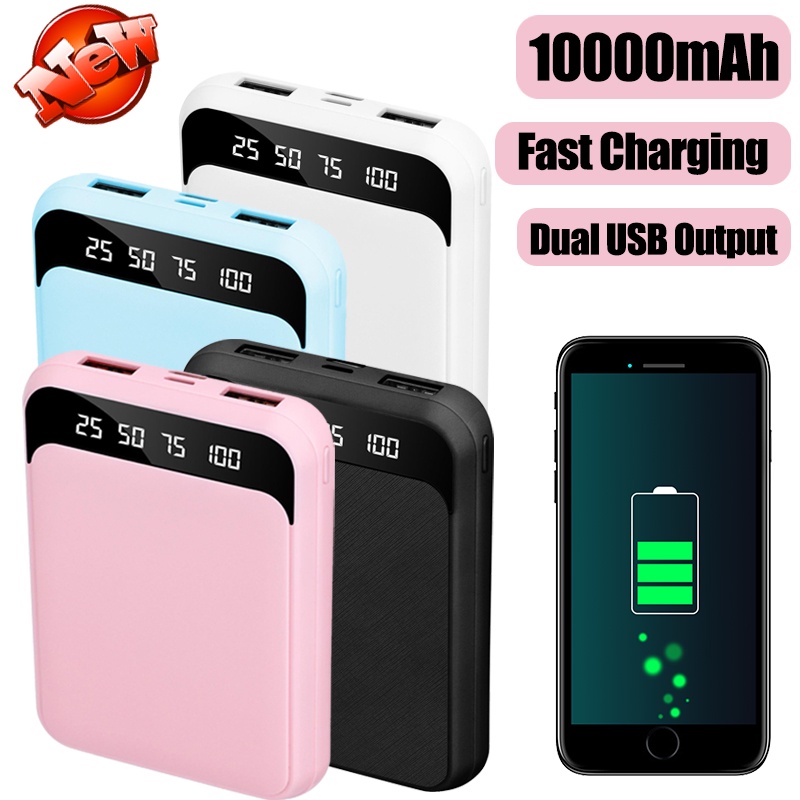 Power Bank 10000mAh Mini Powerbank with Fast Charging Portable Dual USB Output LED Display