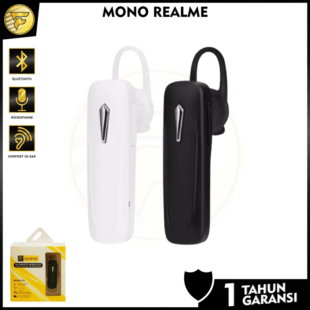 Earphone Bluetooth Realme wireless Mono1 headset telfon bisnis mic