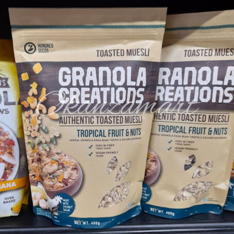 

Hundred Seeds Granola Creations Peanut Butter & Chocolate/Cinnamon&Raisin/Tropical Fruit&Nuts 400gr