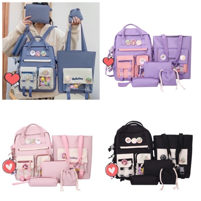 TAS RANSEL SEKOLAH ANAK PEREMPUAN import set 5 in 1 FASHION BACKPACK KOREA