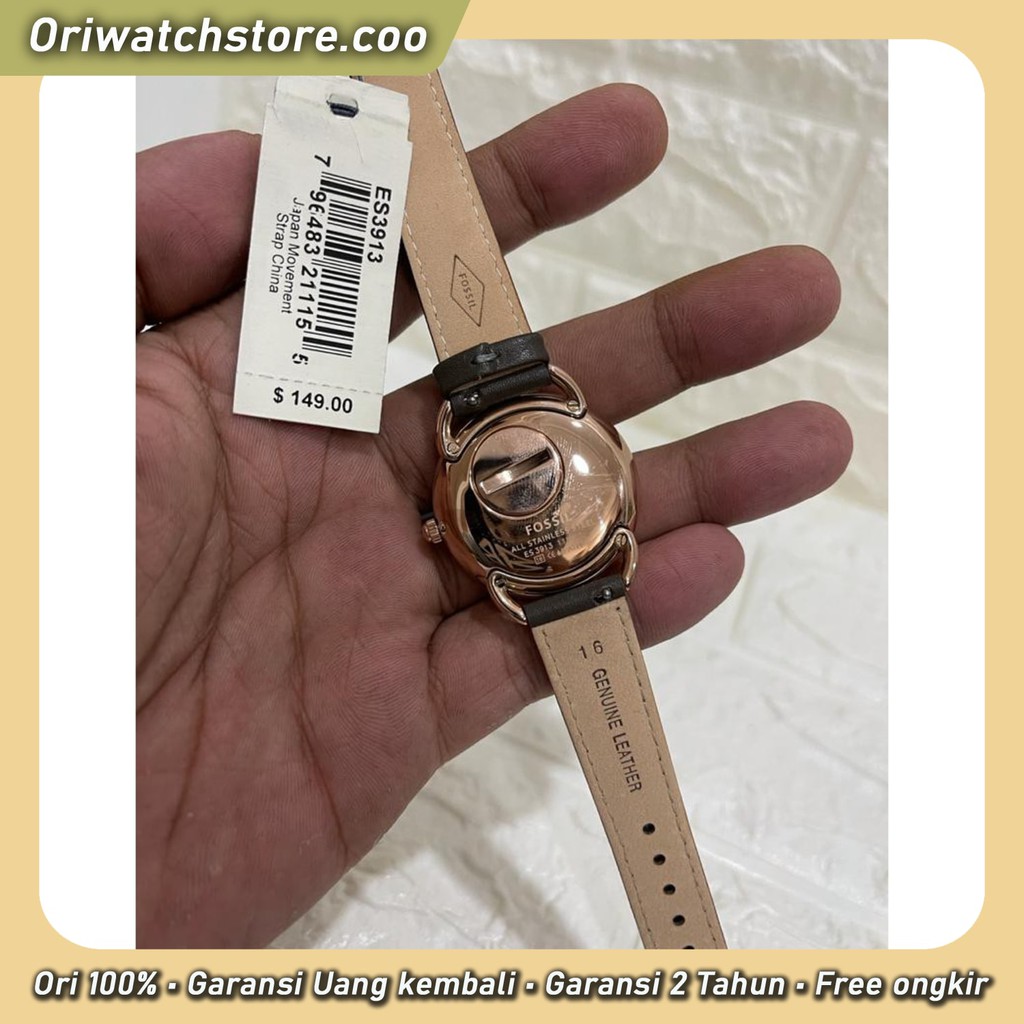 TERLARIS Fossil ES3913 JAM TANGAN WANITA Ladies Tailor Multifunction Grey Dial Grey Leather Strap