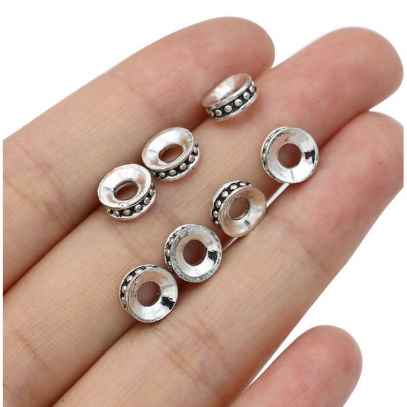 40pcs Manik-Manik Spacer Silver Tibet Ukuran 6mm 8mm Bahan Metal Untuk Membuat Perhiasan Kalung Gelang