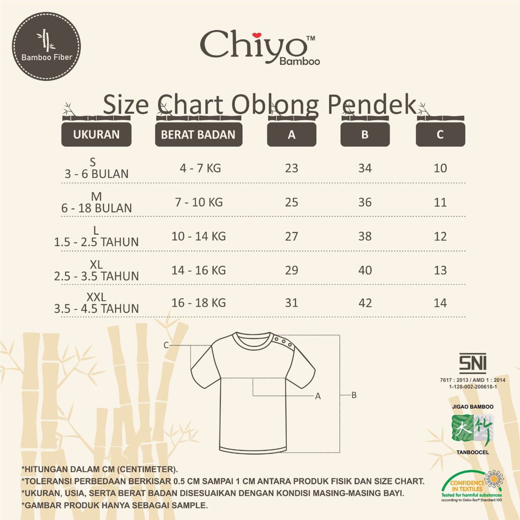 CHIYO BAMBOO Setelan Oblong Pendek &amp; Celana Pendek Size 4 - 24 Bulan