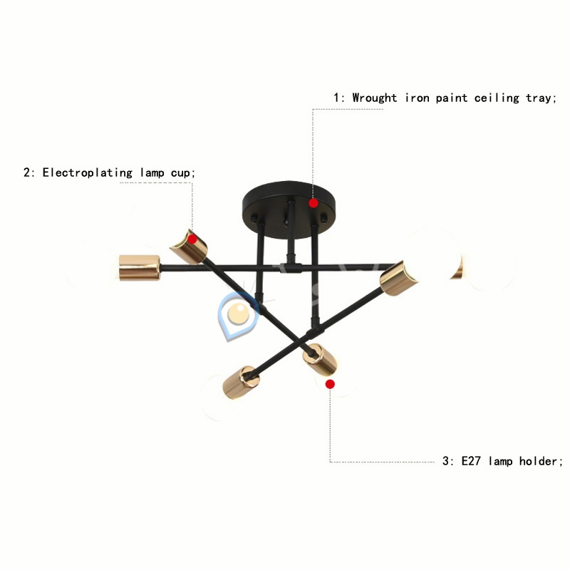 [COD] Lampu Gantung 6 Led E27 Industrial Bahan Besi Untuk Plafon Ruang Tamu Modern minimalist chandelier (not included Bulb)