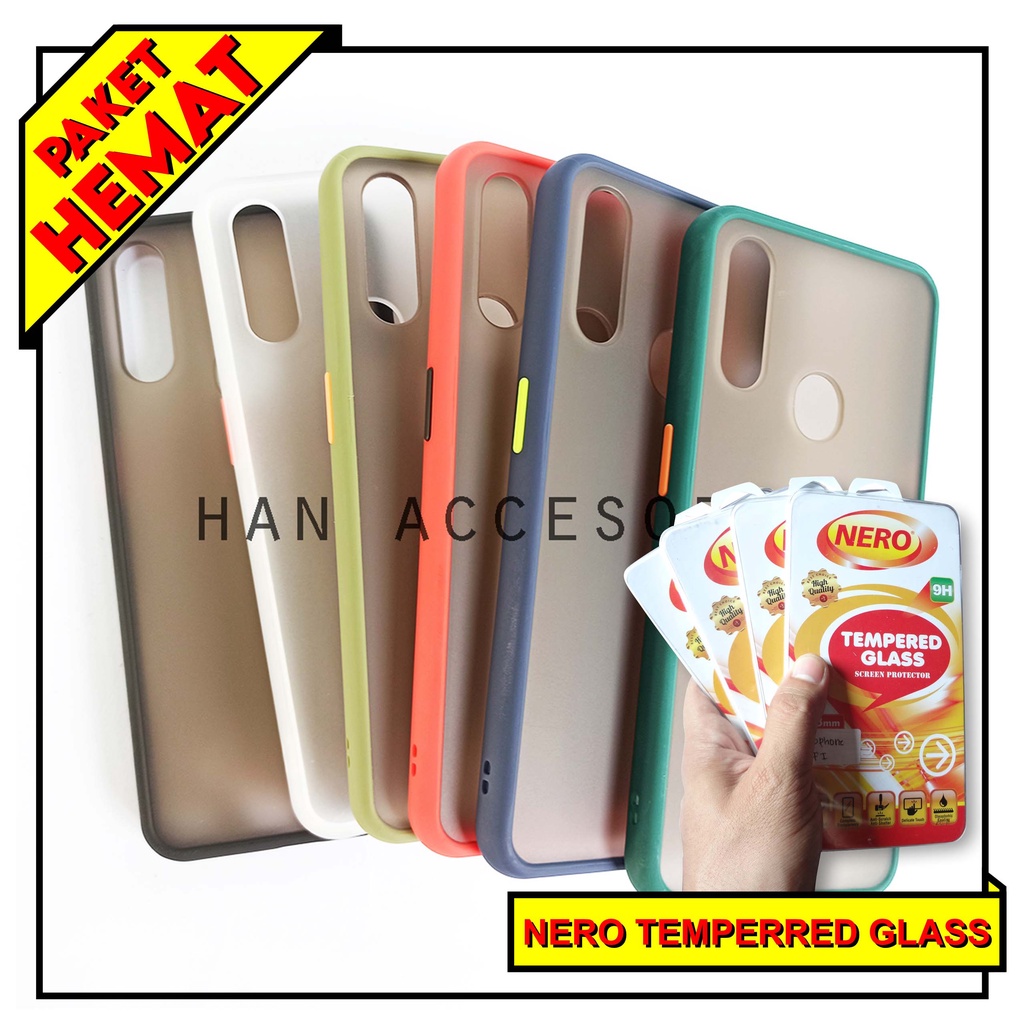 (PAKET HEMAT) Case Fuze Dove + Temperred Glass OPPO A3S/A5S/A7/F9/A11K/A12/A15/A31/A52/A72/A92/A53 2020 Hardcase / Matte Colour / Case Candy