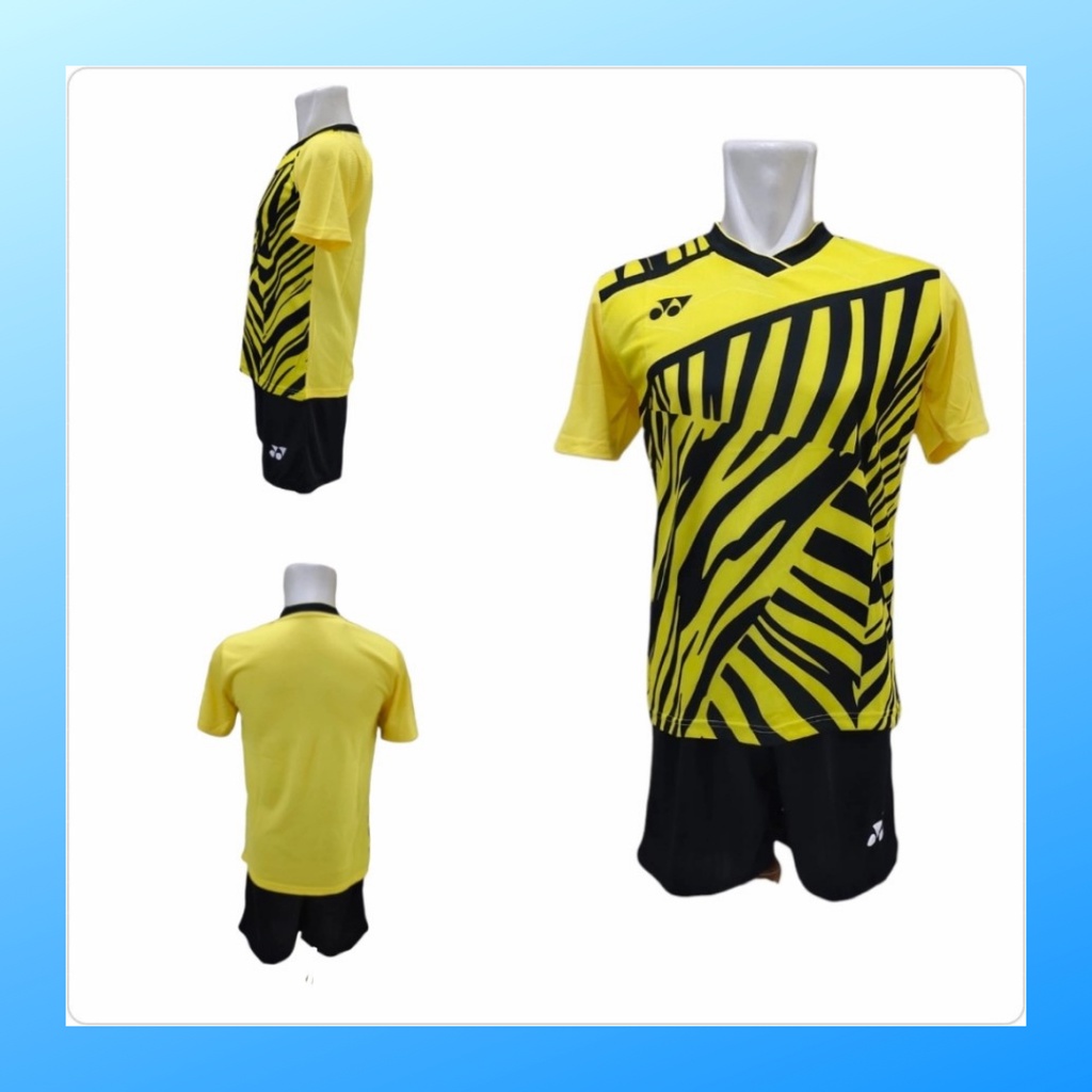 Kaos badminton pria jersey bulutangkis baju dan celana setelan wanita dewasa t-shirt outfit seragam jarsey kostum olahraga pakaian apparel sport jersy bulu tangkis casual jersi print thomas uber sudirman cup suit Y168 kuning polos