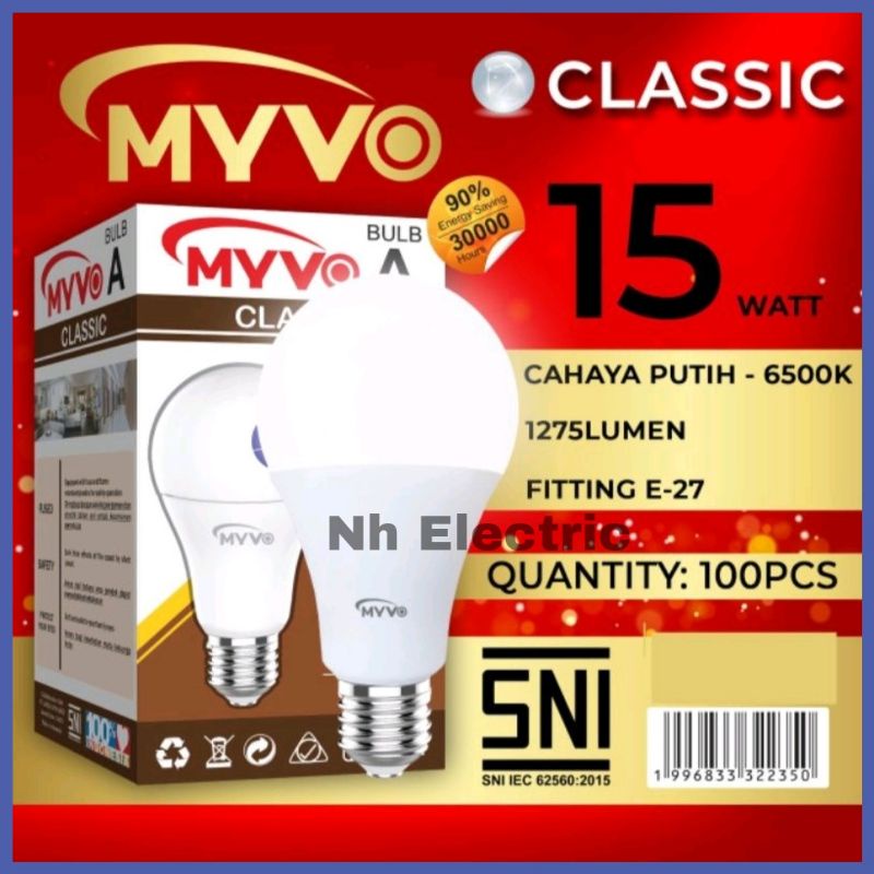 Lampu Led Bohlam Myvo Classic 15 Watt - Led 15w Classic Myvo - Led 15W Classic Myvo Garansi 1 Tahun