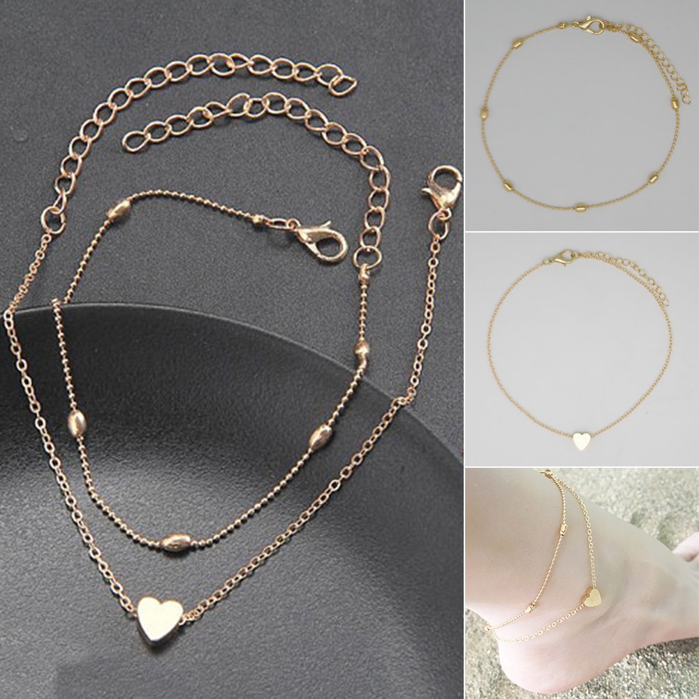 Fancyqube Gelang Kaki Rantai Desain Hati Untuk Wanita