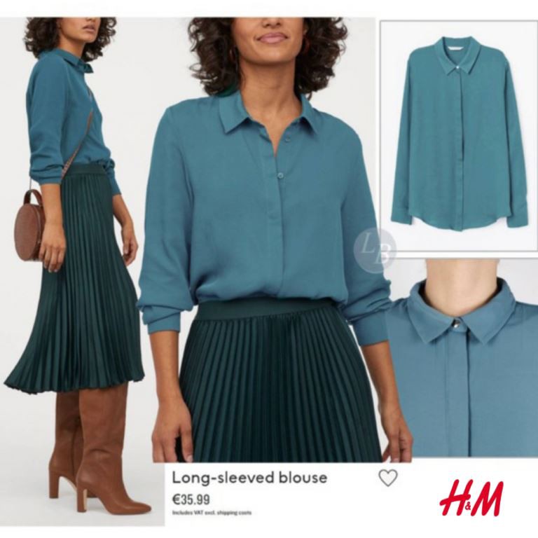 HnM Polyester Basic Shirt Blouse Hm H&M Kemeja Lengan Panjang - Tosca