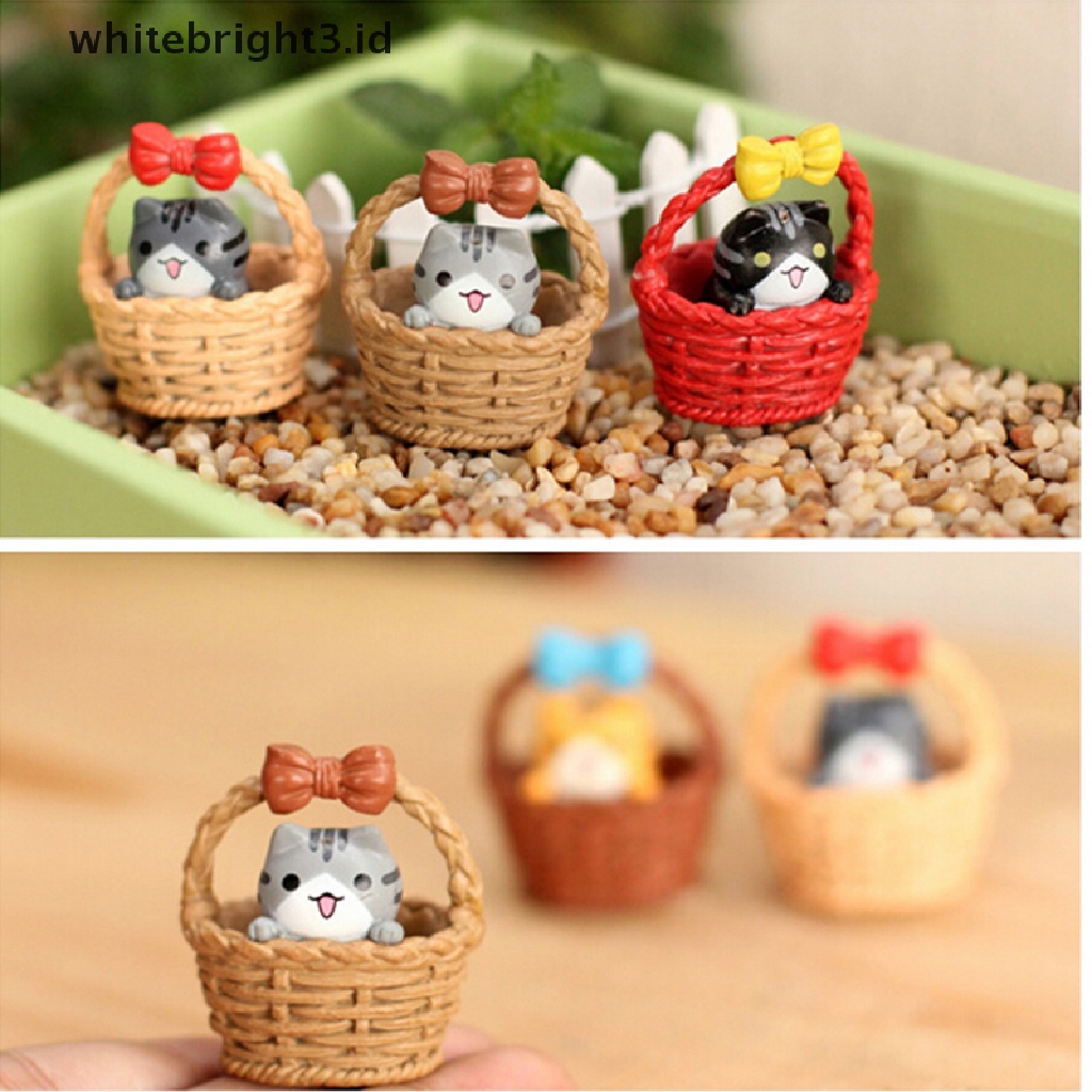 {whitebright3.id} Garden Cat Ornament Miniature Figurine Resin Craft Plant Fairy Dollhouse Decor ,