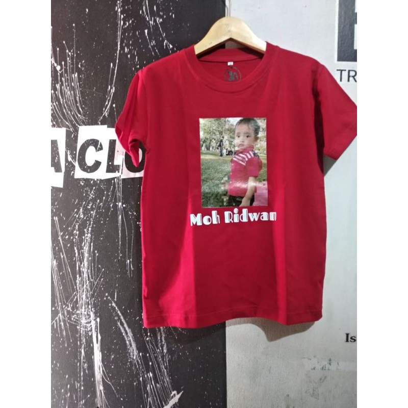 Kaos untuk anak dengan design foto atw karakter kartun favorit di sertai nama