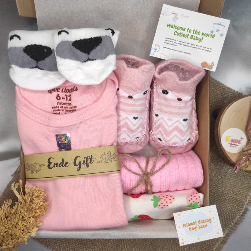 Gift Box Baby / Kado New Born / Kado Bayi/ Baju Bayi / Paket Hadiah Bayi / Hampers Baby Girl / Hampers Baby Boy (BISA COD)-Pink E