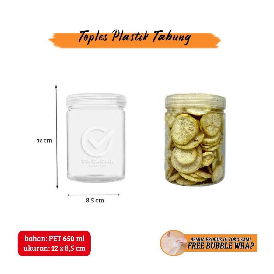 Toples Tabung PET 650 ml untuk Snack Kue Kering Kripik (1 pcs)