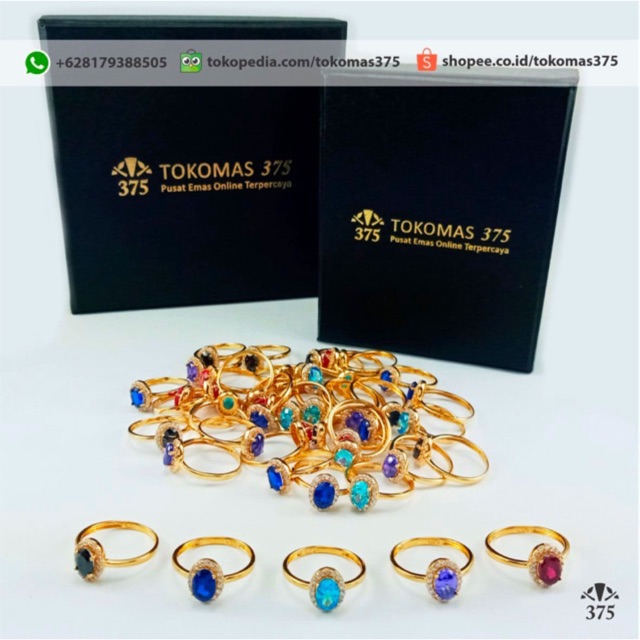 Cincin batu oval elegan emas asli kadar 375. Estimasi 1.65 gram